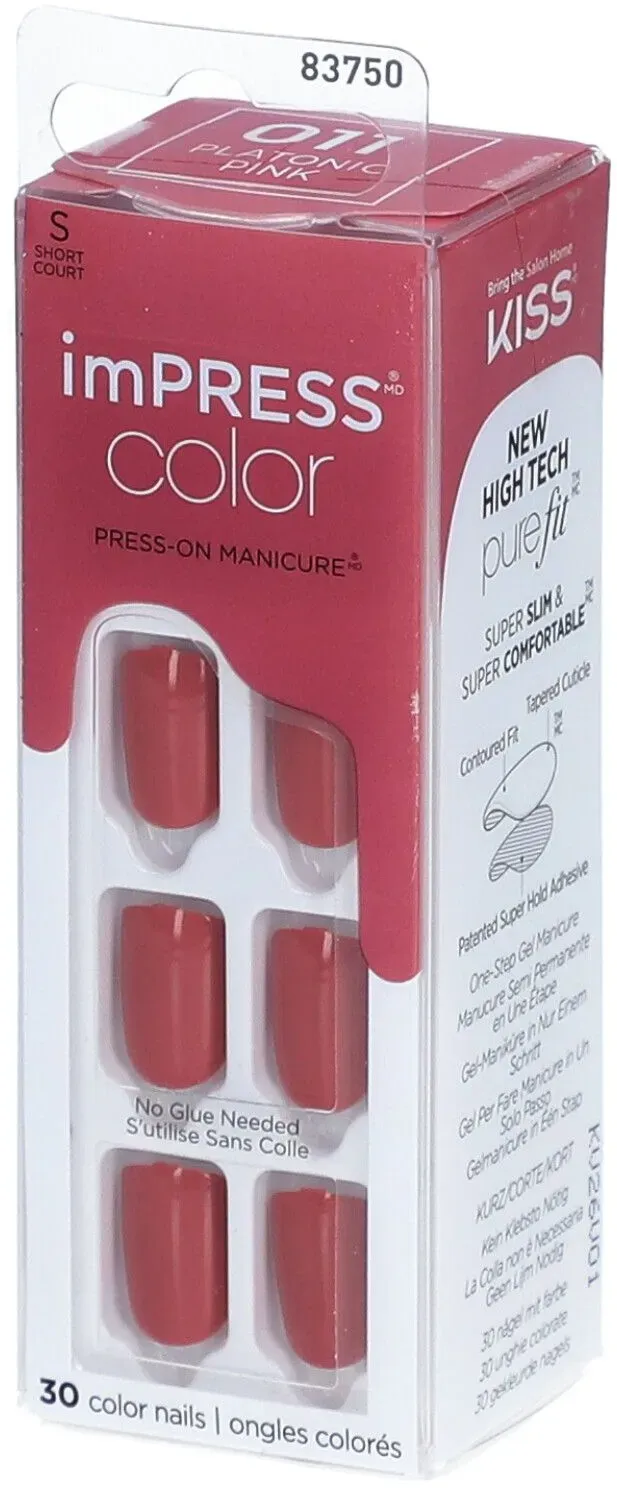 Kiss ImPress Color Press-on Manicure Falsche farbige Nägel Kurz - Pink