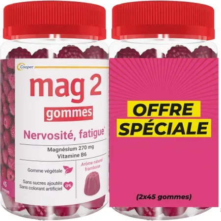 Mag2 Gummis Nervosität Müdigkeit Magnesium Vitamin B6 Himbeere 2x45 Gummis