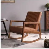 LuxusKollektion Schaukelsessel Schaukelstuhl PU Leder Holzrahmen Armlehnen MidCentury Braun