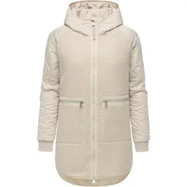 Ragwear Damen Teddyfleece Kurzmantel warmer Plüschmantel mit Kapuze Longeddy YOUMODO Ecru25 Gr. XL - XL