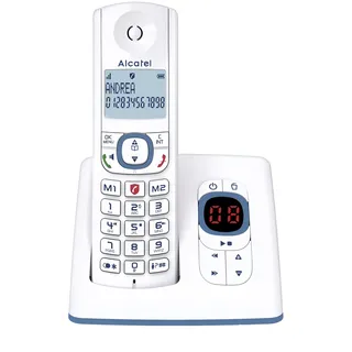 ALCATEL F530 Voice - Schnurloses Festnetztelefon DECT mit Anrufbeantworter - Großes beleuchtetes Display - Freisprechfunktion - Anrufblockierungsfunktion - 2 Direktwahltasten - Weiß/Blau