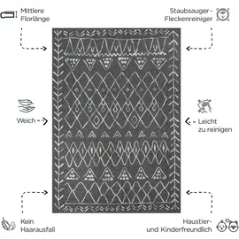 Sanat Boho Teppich – Moderner Teppich im Boho Stil, Geeignet für Wohnzimmer, Schlafzimmer, Flur, Esszimmer und Kinderzimmer – Boho Grau, Größe: 160 x 230 cm