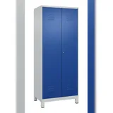 C+P Doppel-Spind Classic PLUS, Füßen, 2 Abteile, HxBxT 195x80x50cm, Zylinderschloss, Hellgrau/Enzianblau von PROREGAL