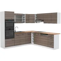 Vicco Eckküche, Grau, Weiß, Holzwerkstoff, L-Form,Formgebogen, 247x81.6x60 cm, Küchen, Eckküchen, Eckküchen ohne Geräte