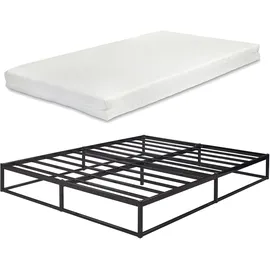 [en.casa] Metallbett Trerunta mit Matratze 140 x 200 cm Stahl Schwarz