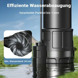 Wiltec Tauchpumpe 1200 W 6000 l/h mit Trockenlaufschutz und Schwimmerschalter