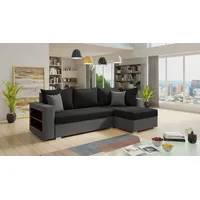 Ecksofa Lord mit praktischen Regal - Sofa mit Bettkasten, Schlaffunktion, Schlafsofa - 1 Stk - Grau + Schwarz (Alova 10 + 04)
