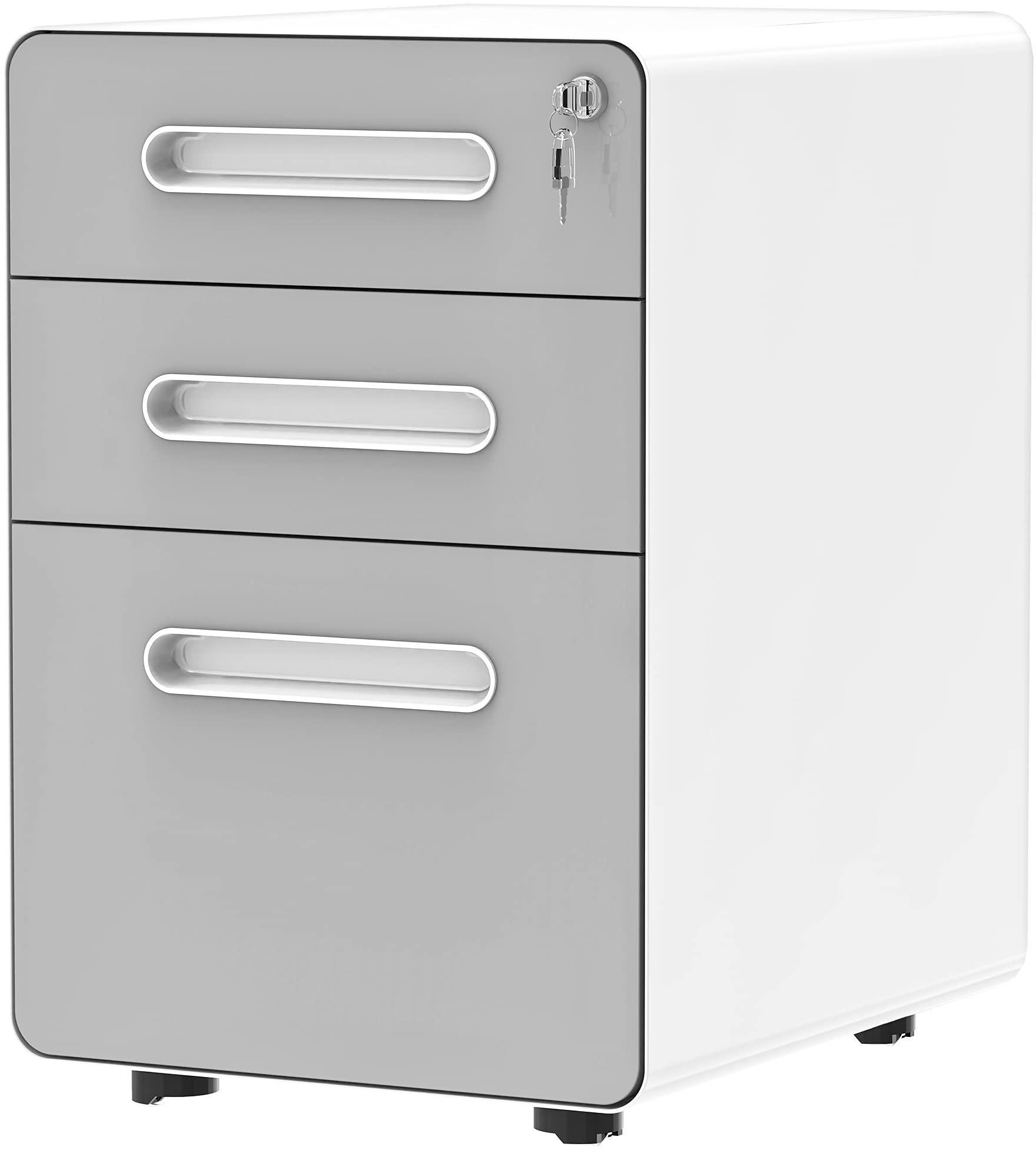 YITAHOME 3-Drawer Rolling File Cabinet, Metal Mobile File Cabinet with Lock, Filing Cabinet Under Desk fits Legal/Letter/A4 Size for Home/Office, Fully Assembled, Gray and White