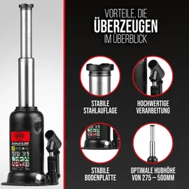 Heyner HEYNER® Doppelhub-Unterstellheber hydraulischer Wagenheber 5t Stempel-Wagenheber für SUV/PKW Hubhöhe 22,2-50cm