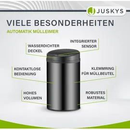 Juskys Runder Mülleimer mit Sensor - Schwarz