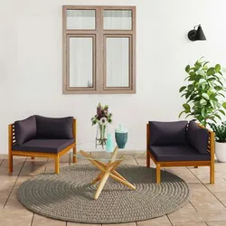 vidaXL Ecksofas 2 Stk. mit Dunkelgrauen Kissen Massivholz Teak