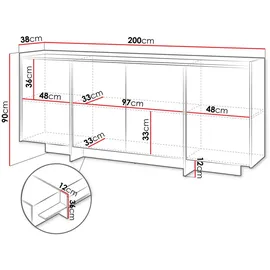 Mirjan24 Kommode Japandi K4D 200 x 90 x 38 cm Braun