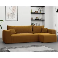 Ecksofa Piano Stoff Couch Sofa mit Schlaffunktion und Bettkasten Schlafsofa Polsterecke Couchgarnitur Ecke Bettcouch - Universal Farbe: Poso 01 - Gelb