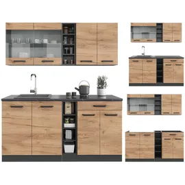 Vicco Singleküche R-Line Goldkraft Eiche/Anthrazit 160 cm ohne Arbeitsplatte