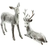 Dekoleidenschaft Dekofigur Reh & Hirsch aus Polyresin, silber glänzend, Tierfigur, Weihnachtsdeko (2 St., im Set), Tischdeko Weihnachtsfigur Figurenset 13 + 17 cm hoch, Weihnachts Figur silberfarben