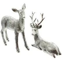 Dekoleidenschaft Dekofigur Reh & Hirsch aus Polyresin, silber glänzend, Tierfigur, Weihnachtsdeko (2 St., im Set), Tischdeko Weihnachtsfigur Figurenset 13 + 17 cm hoch, Weihnachts Figur silberfarben