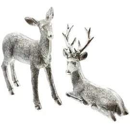 Dekoleidenschaft Dekofigur Reh & Hirsch aus Polyresin, silber glänzend, Tierfigur, Weihnachtsdeko (2 St., im Set), Tischdeko Weihnachtsfigur Figurenset 13 + 17 cm hoch, Weihnachts Figur silberfarben