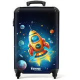 NoBoringSuitcases.com© Kinderkoffer Rakete - Weltraum - Planeten - Kinder - Junge 55x35x20cm, 4 Rollen, Kinder Koffer Klein, Trolley Handgepäck blau|bunt 35 cm x 55 cm x 20 cm