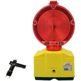 siwitec LED Baustellenleuchte rot/klar mit automatischer Dämmerungsfunktion und Lampenschlüssel, LED Warnleuchte zur Baustellenabsicherung
