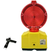 siwitec LED Baustellenleuchte rot/klar mit automatischer Dämmerungsfunktion und Lampenschlüssel, LED Warnleuchte zur Baustellenabsicherung