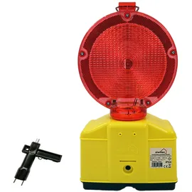 siwitec LED Baustellenleuchte rot/klar mit automatischer Dämmerungsfunktion und Lampenschlüssel, LED Warnleuchte zur Baustellenabsicherung