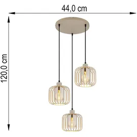 GLOBO Hängeleuchte 3-flg. Ø 44 cm rund Beige/Glas/Metall