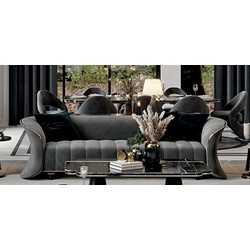 Casa Padrino Luxus Sofa Grau / Gold 260 x 100 x H. 79 cm - Wohnzimmer Sofa - Hotel Sofa - Wohnzimmer Möbel - Hotel Möbel - Luxus Möbel - Wohnzimmer Einrichtung - Luxus Einrichtung