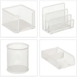 Relaxdays Schreibtisch Organizer Set, 4-tlg., Metall, Dokumentenhalter, Zettelbox, Büroklammer- & Stiftehalter, weiß