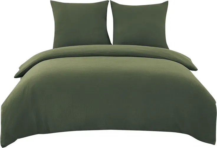 Dunkelgrüne Baumwoll-Doppelgauze-Bettwäsche-Set mit Bettbezug und 2 Kissenbezügen, 200 x 200 cm + 80 x 80 cm x 2