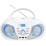 Silva Schneider MPC 25.4 USB – Tragbarer CD-Player mit UKW-Radio, USB für MP3, AUX & Kopfhöreranschluss, LCD-Display, 40 W p.m.p.o., Netz-/Batteriebetrieb – Weiß
