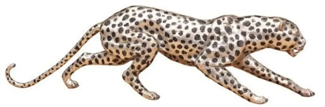 Casa Padrino Luxus Bronzefigur Gepard Silber / Schwarz 62 x 14 x H. 18 cm - Luxus Qualität