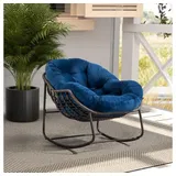 BBWL Rattanstuhl Schaukelstuhl mit Polsterkissen, wetterfester Relaxsessel, Outdoor Rattan Schaukelstuhl für Garten Terrasse Balkon blau