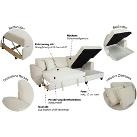 trends by hg Eckcouch Polyester mit Bettfunktion 3-Sitzer Beige