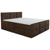 mebloland Boxspringbett BOE 160x200 mit Bettkasten, Topper und gepolstertem Kopfteil. Farbe: Braun - Braun