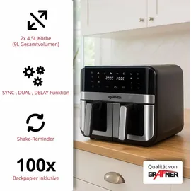 Grafner Doppel-Heißluftfritteuse 9L schwarz