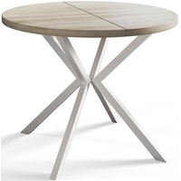 Runder Esszimmertisch LOFT LITE, ausziehbarer Tisch Durchmesser: 100 cm/180 cm, Wohnzimmertisch Farbe: Beige, mit Metallbeinen in Farbe Weiß