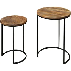 Beistelltisch BYLIVING "Jaron", braun (braun, schwarz), B:40cm H:60cm T:40cm, Tische, aus Massivholz, Zweisatztisch