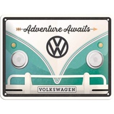 Nostalgic-Art Retro Blechschild, 15 x 20 cm, VW Bulli – Adventure Awaits – Volkswagen Bus Geschenk-Idee, aus Metall, Vintage Design