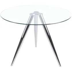 SalesFever Esstisch rund mit Glasplatte und Chromgestell Ø100 cm - Silber