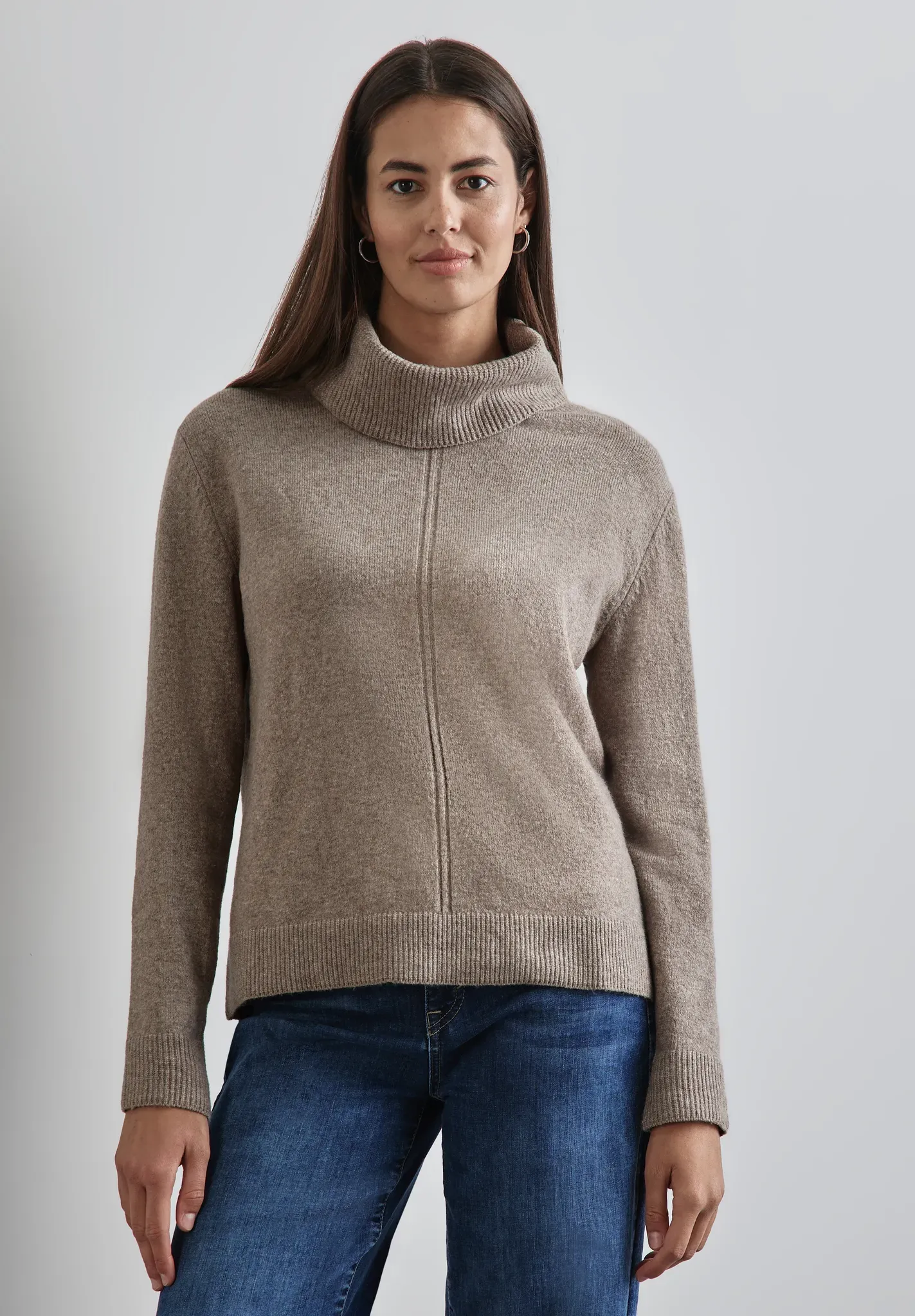 Rollkragenpullover STREET ONE, Damen, Gr. 40, beige (mocha beige meliert), Web, 37% Baumwolle, 34% Polyacryl, 26% Polyester, 3% Elasthan, unifarben, normal normal, hoch geschlossener Ausschnitt, Bündchen, Pullover Rollkragenpullover, im soften Baumwoll-Mix