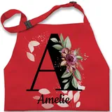 Kinderschürze Schürze Kinder Jungen Mädchen - Weihnachten Anfangsbuchstabe - Buchstabe anpassbar mit Name I Geschenk Initialen - 7-14 Jahre - Rot - kinderbackschürzen buchstaben a kochschürze - 7-13 Jahre