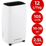Vendomnia Luftentfeuchter - 10/12L/Tag, 2,5L Behälter, 18m2, elektrisch, Display, Timer, Auto-Modus Raumentfeuchter Lufttrockner Entfeuchtungsleistung: 12 ...