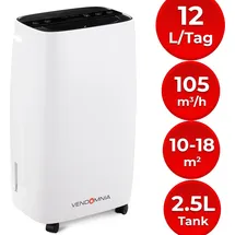 Vendomnia Luftentfeuchter - 10/12L/Tag, 2,5L Behälter, 18m2, elektrisch, Display, Timer, Auto-Modus Raumentfeuchter Lufttrockner Entfeuchtungsleistung: 12 ...