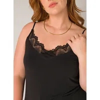 Base Level Curvy BASE LEVEL CURVY, Damen, Gr. 52, schwarz, Web, Obermaterial: 95% Lyocell, 5% Elasthan, unifarben, figurbetont hüftbedeckend, Rundhals, Tops Spitzentop, mit Spaghetti-Trägern