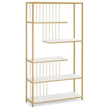 Barberpub 5177 Bücherregal 5 Ebenen 80 x 30 x 180 gold, weiß