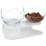 Relaxdays Katzen Doppelnapf, 500ml, Hbt 16x27,5x13,5 cm, Fressnapfset, Wassernapf erhöht, weiß/transparent