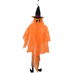 Geist mit Hexenhut - 150cm Halloween Figur - mehrfarbig leuchtender Kopf - Dekoration zum Hängen