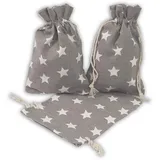 Frau Wundervoll Frau WunderVoll® 12 Geschenksäckchen grau, weiße Sterne 15 x 10 cm Baumwolle Adventskalender Säckchen Stoffbeutel zum Basteln und befüllen Gastgeschenk Hochzeit Landhausbeutel Landhaus
