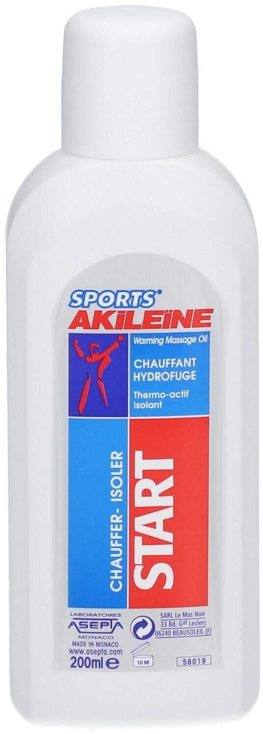 Akileïne Sports® START Huile chauffante hydrofuge 200 ml huile de massage