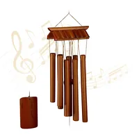 Relaxdays Windspiel Bambus, Klangspiel Tempel-Design, Hängedeko für draußen &
